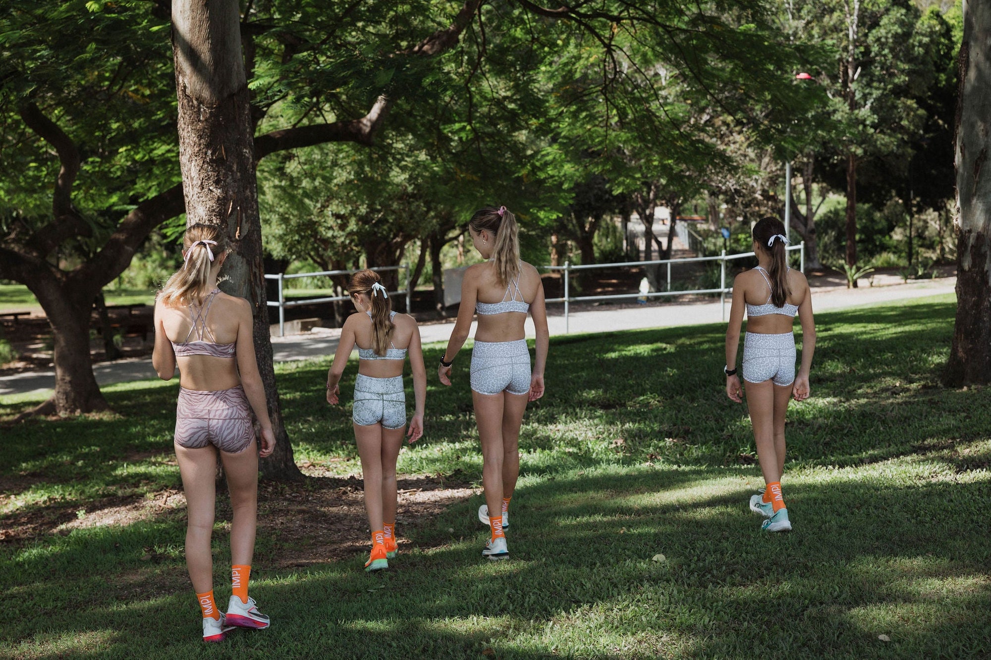 teen running crops and shorts