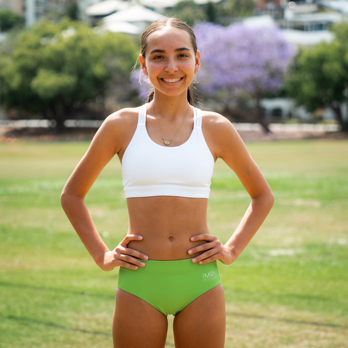 girls white sports bra