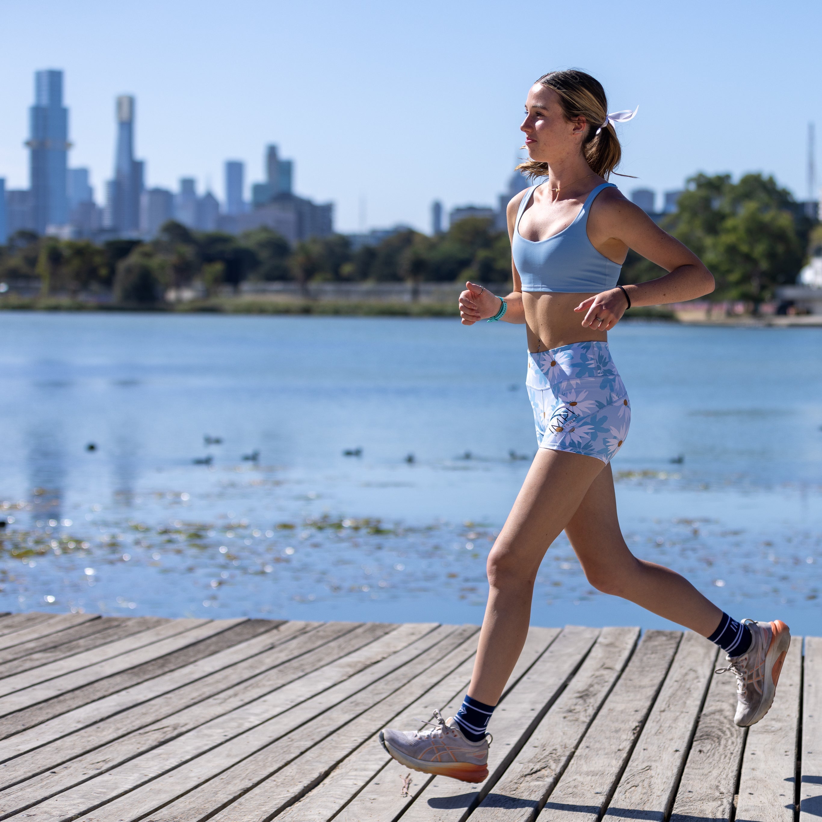 blue teen running shorts