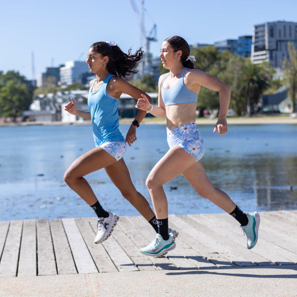 blue teen running crop