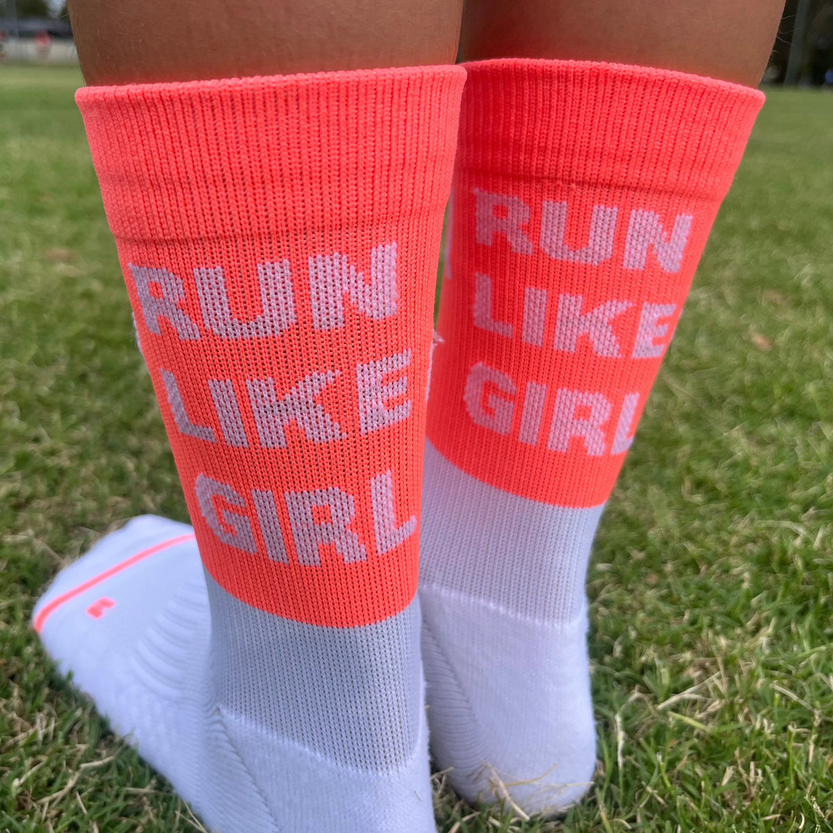 IMPI Longer Socks - Neon Coral Run Like A Girl