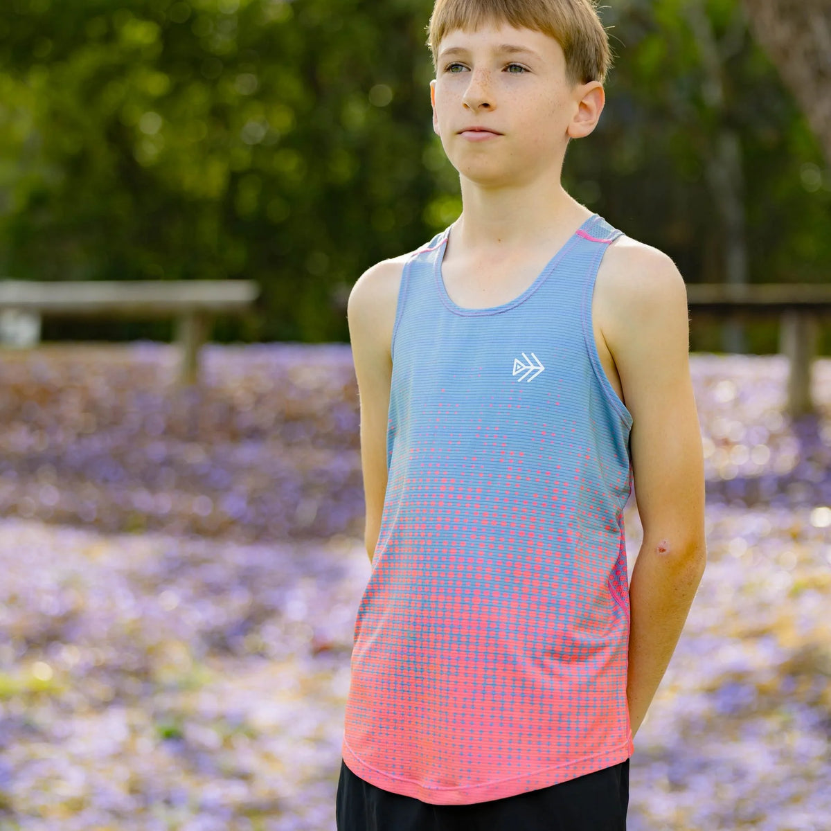 IMPI Boys Race Back Singlet -Grey/Neon Coral