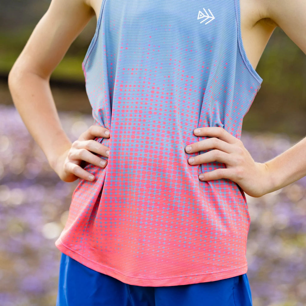 IMPI Boys Race Back Singlet -Grey/Neon Coral