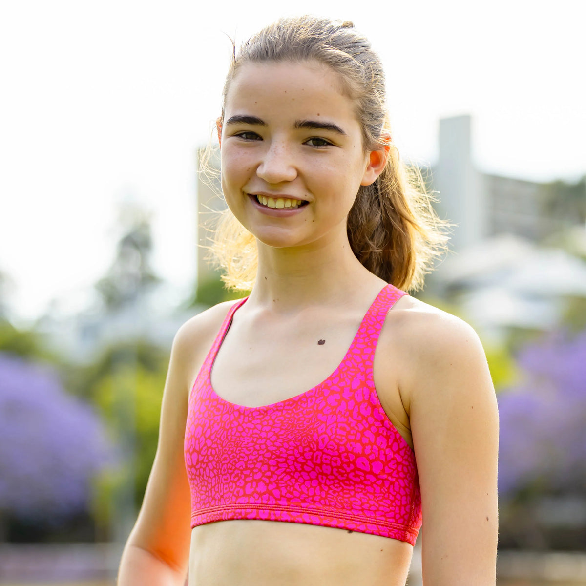IMPI Strappy Girls Crop Top - Neon Leopard