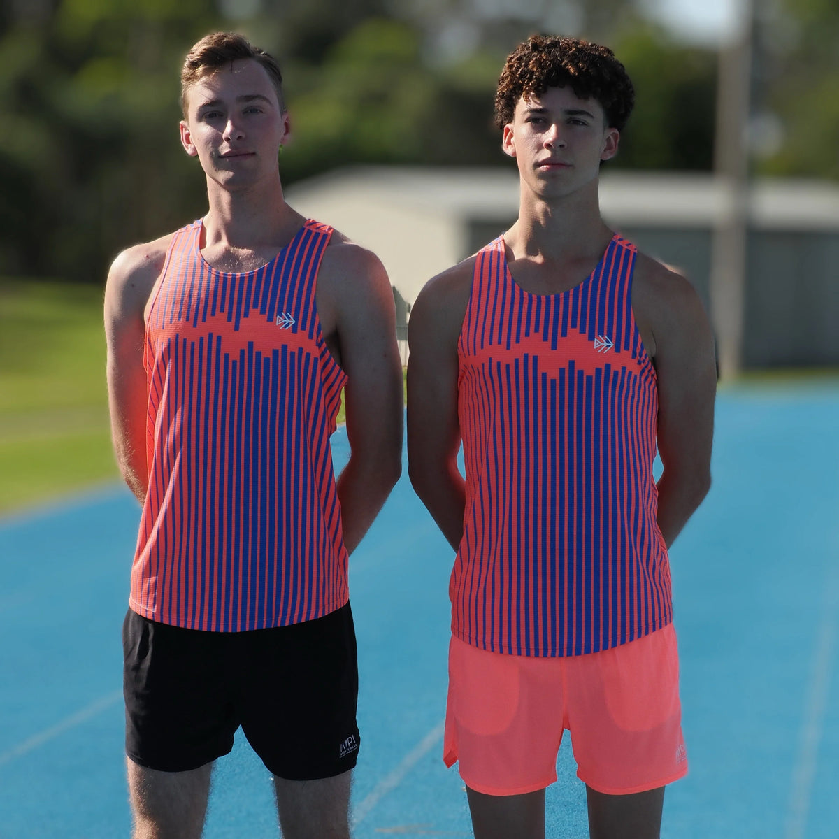 IMPI Boys Race Back Singlet - Neon Coral/Cobalt