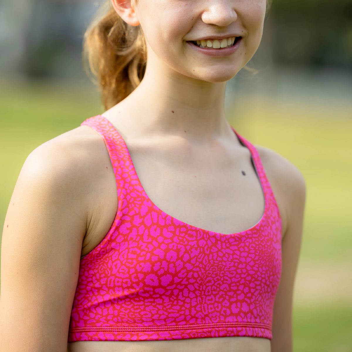 IMPI Strappy Girls Crop Top - Neon Leopard