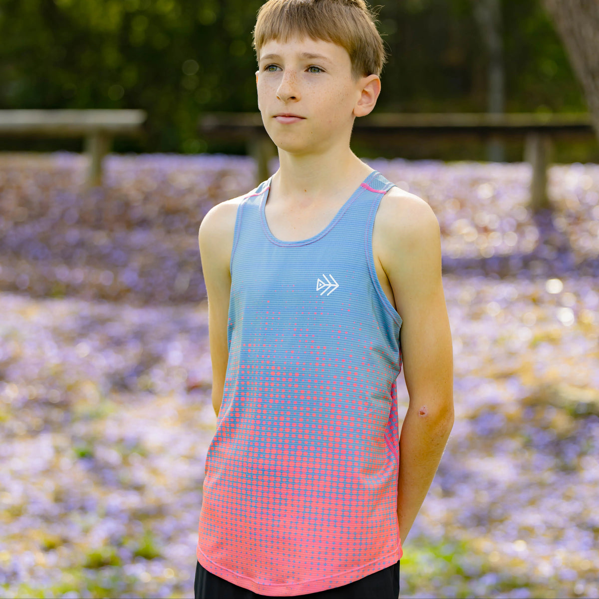 IMPI Boys Race Back Singlet -Grey/Neon Coral