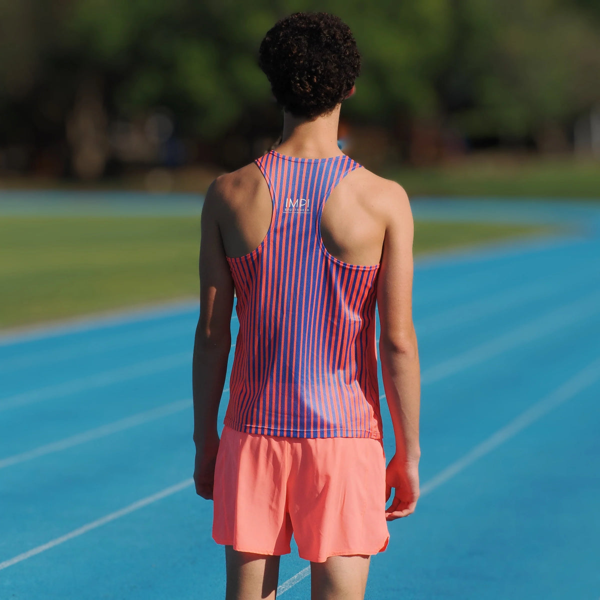 IMPI Boys Race Back Singlet - Neon Coral/Cobalt