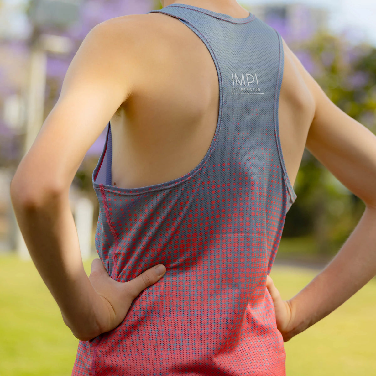 IMPI Boys Race Back Singlet -Grey/Neon Coral