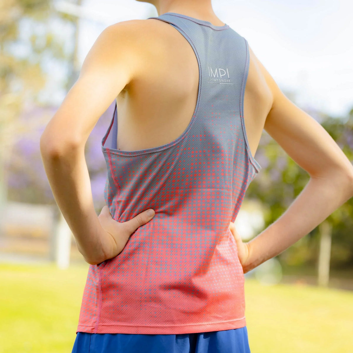 IMPI Boys Race Back Singlet -Grey/Neon Coral