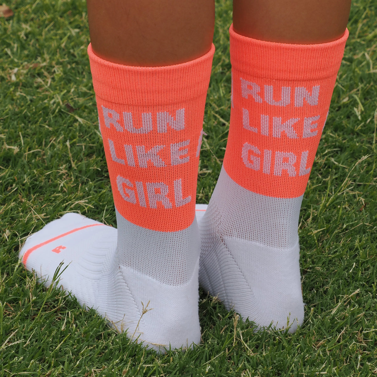 IMPI Longer Socks - Neon Coral Run Like A Girl