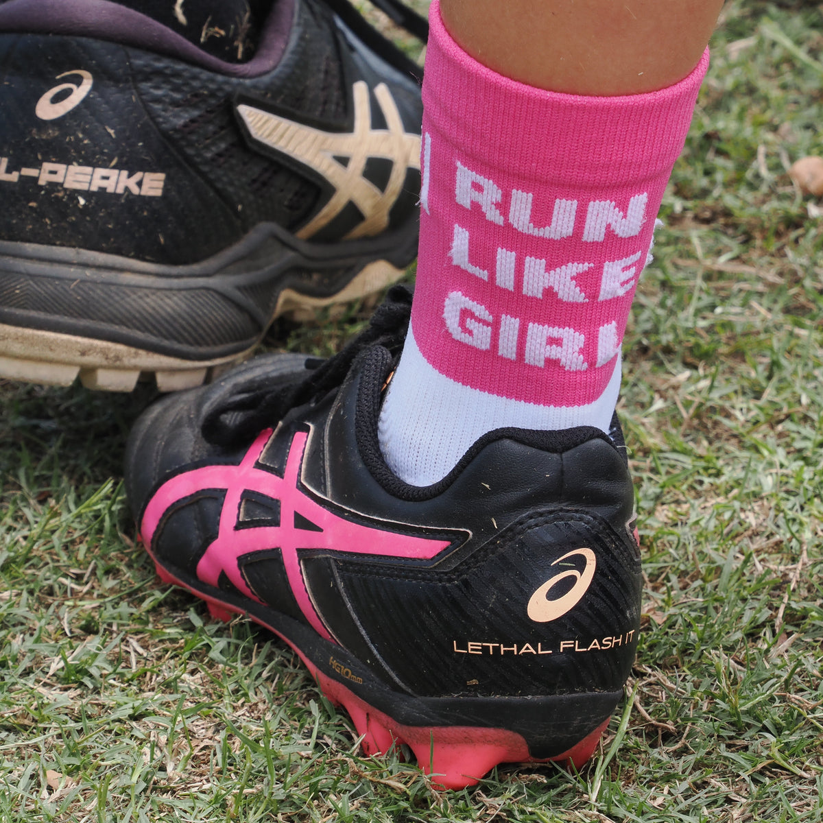 girls pink running socks