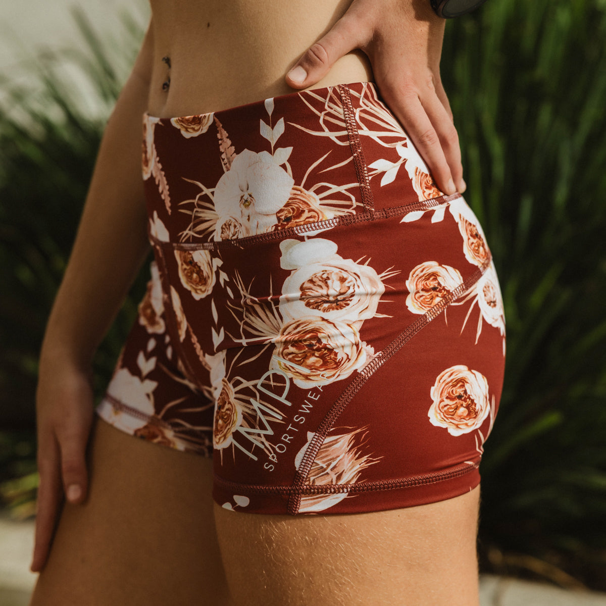 rust floral bike shorts