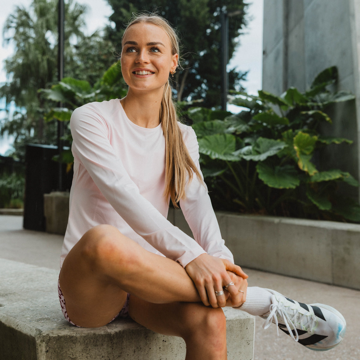 long sleeve pink running top