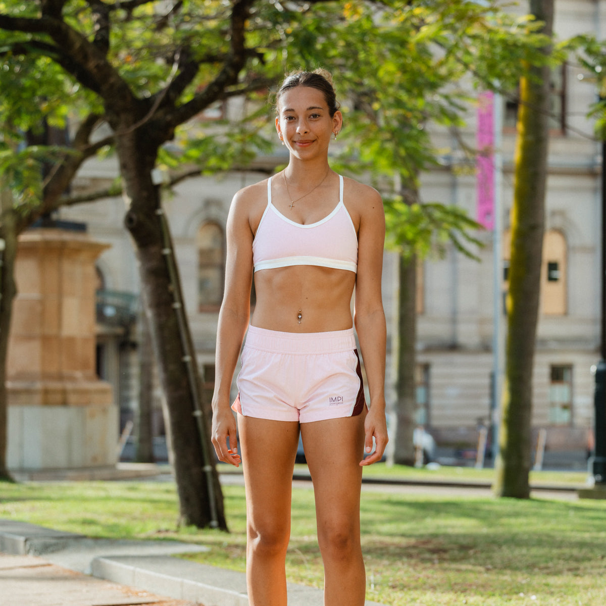 girls pink running shorts