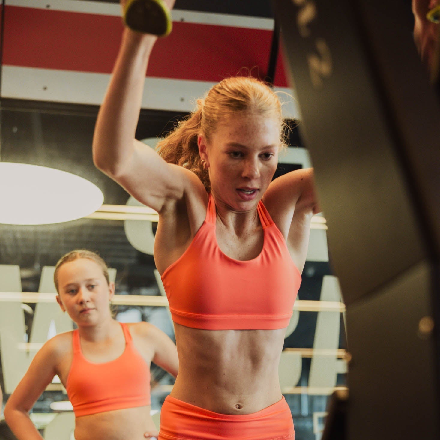neon coral sports crop top