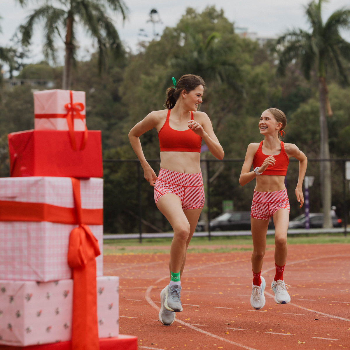 girls red stripe bike shorts