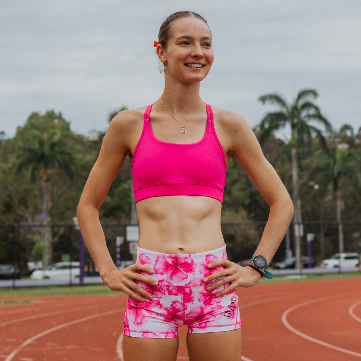 girls hot pink running crop