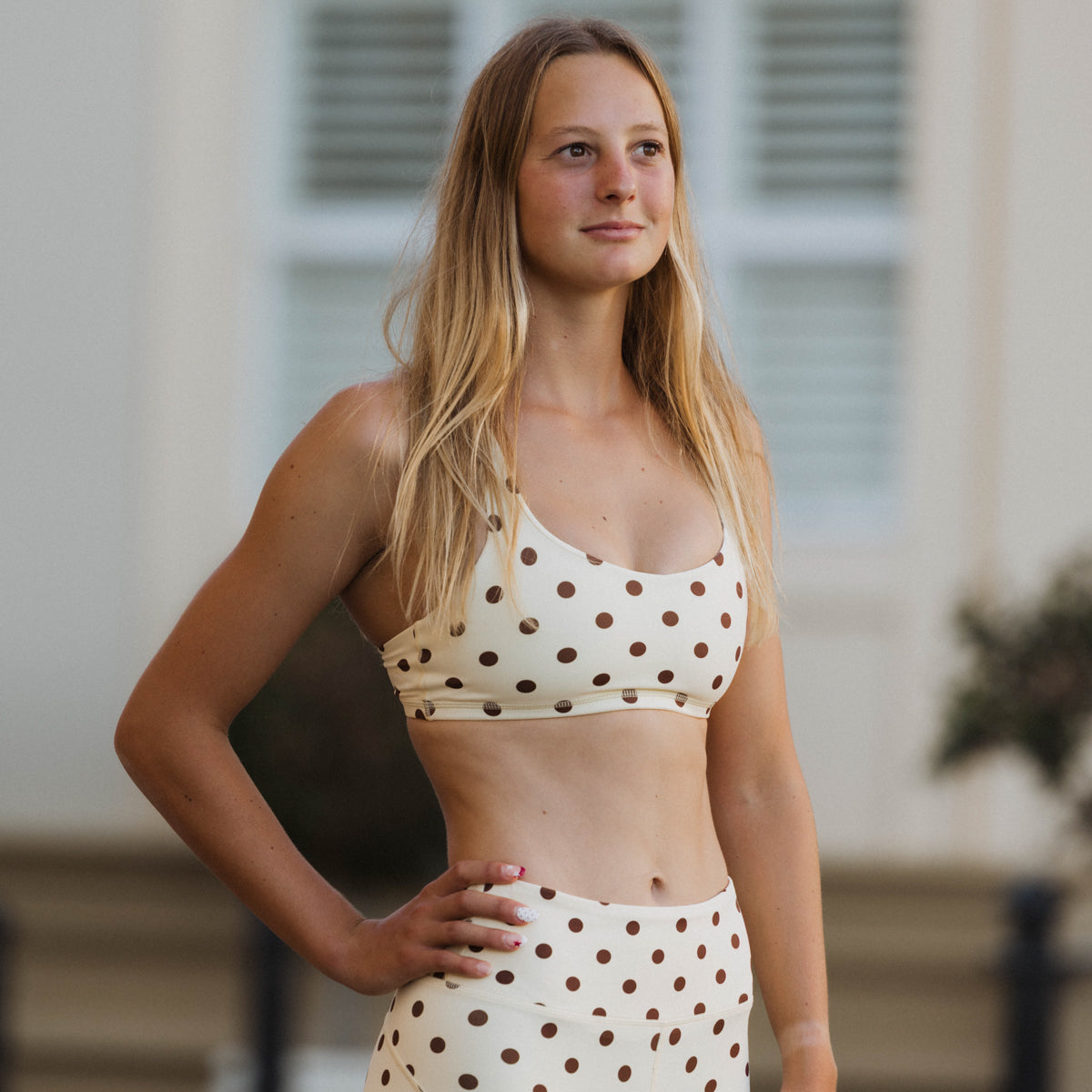 IMPI Strappy Girls Crop Top - Cream & Chocolate Polka Dot