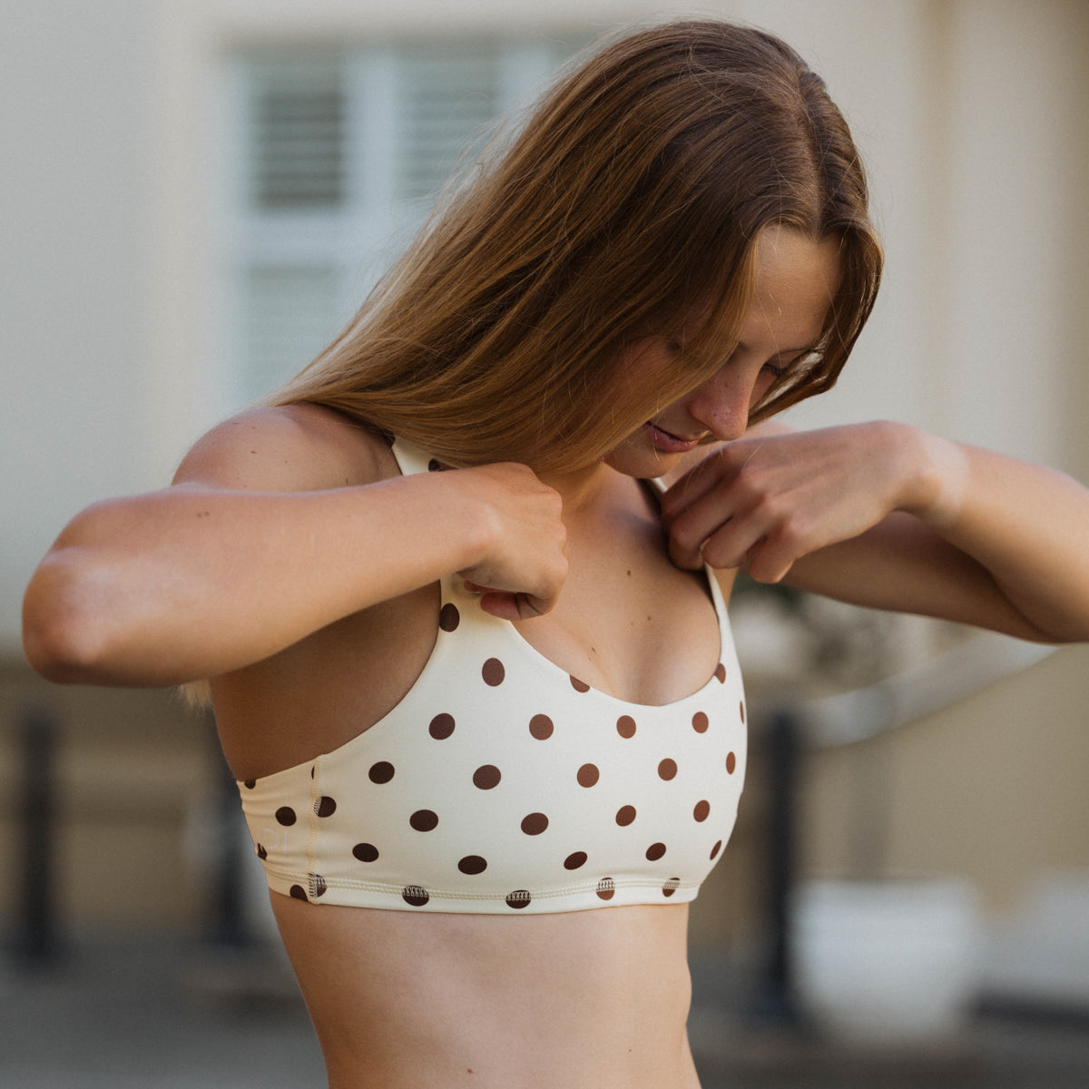 IMPI Strappy Girls Crop Top - Cream & Chocolate Polka Dot