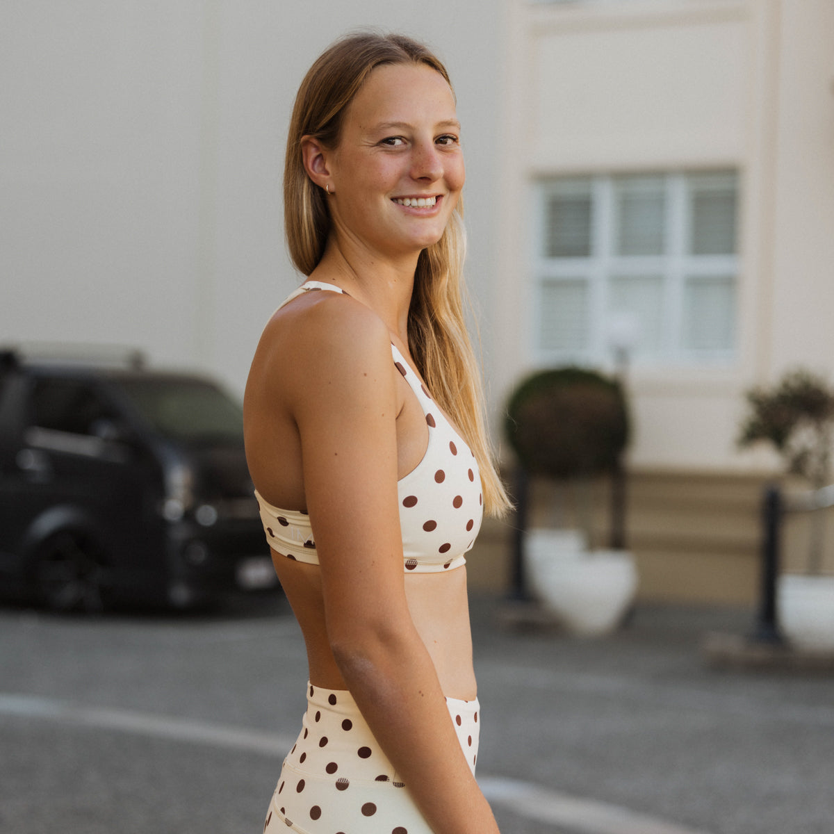 IMPI Strappy Girls Crop Top - Cream & Chocolate Polka Dot