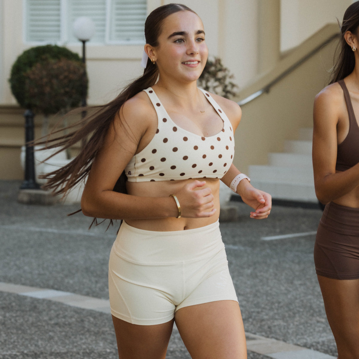 IMPI Strappy Girls Crop Top - Cream & Chocolate Polka Dot