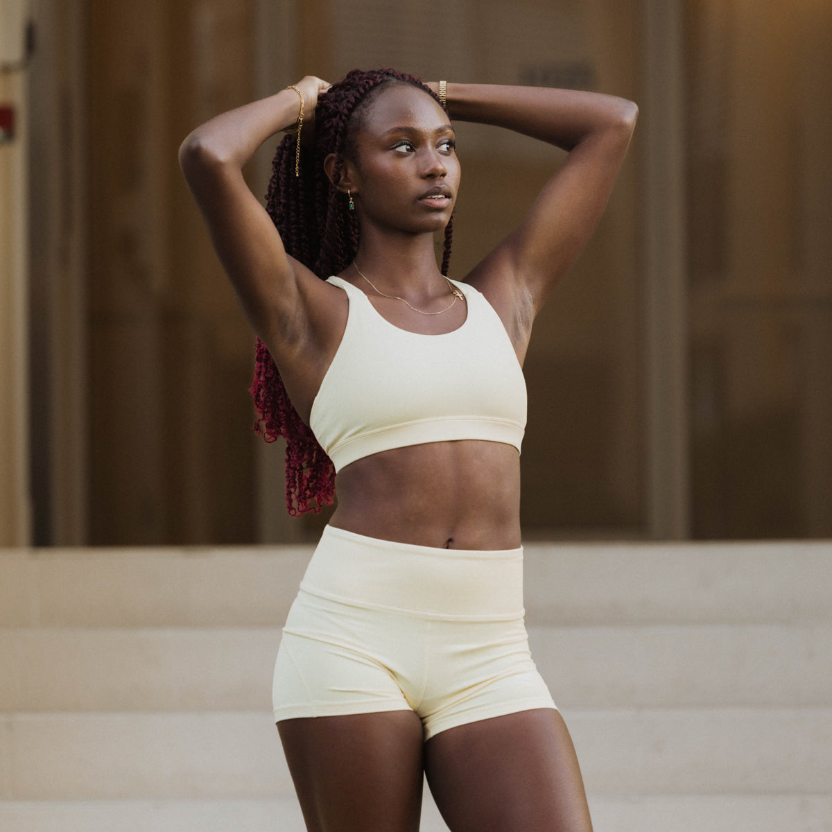 yellow sports bra