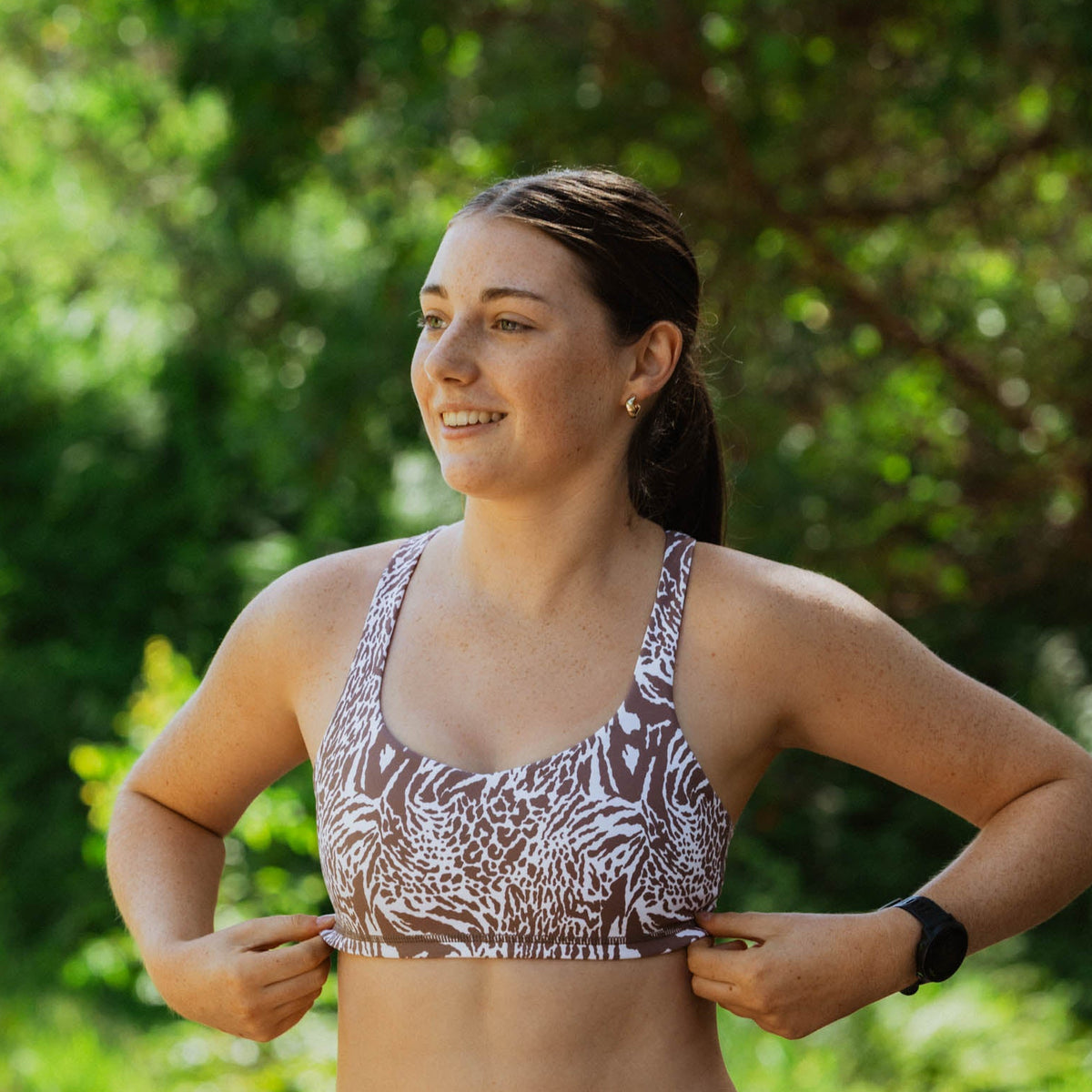 brown animal print sports bra