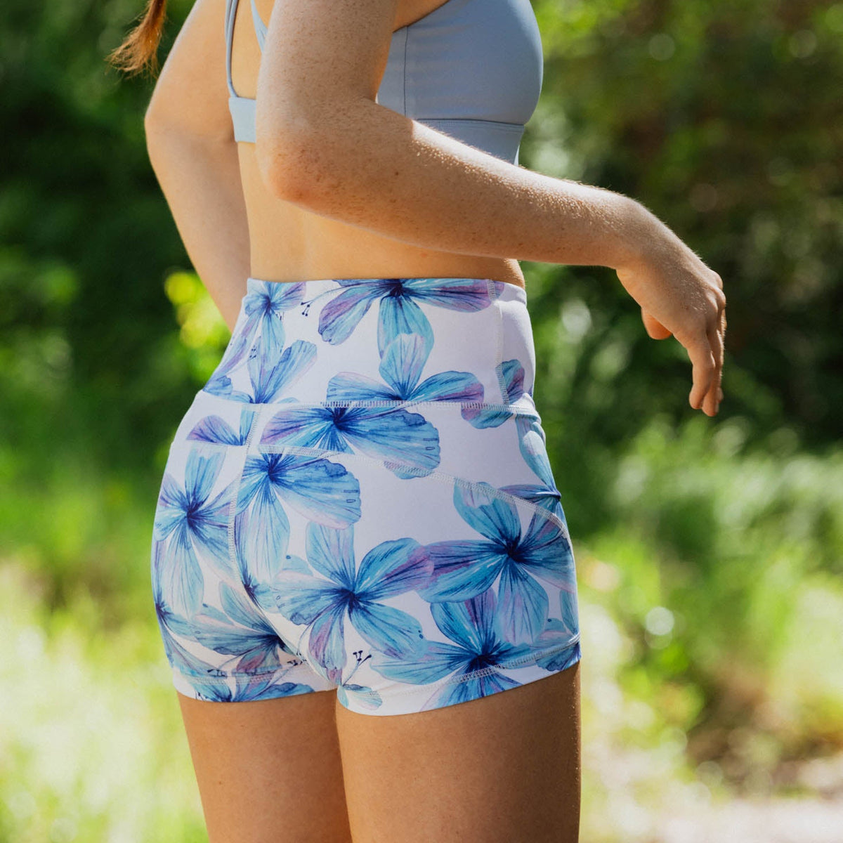 blue floral bike shorts