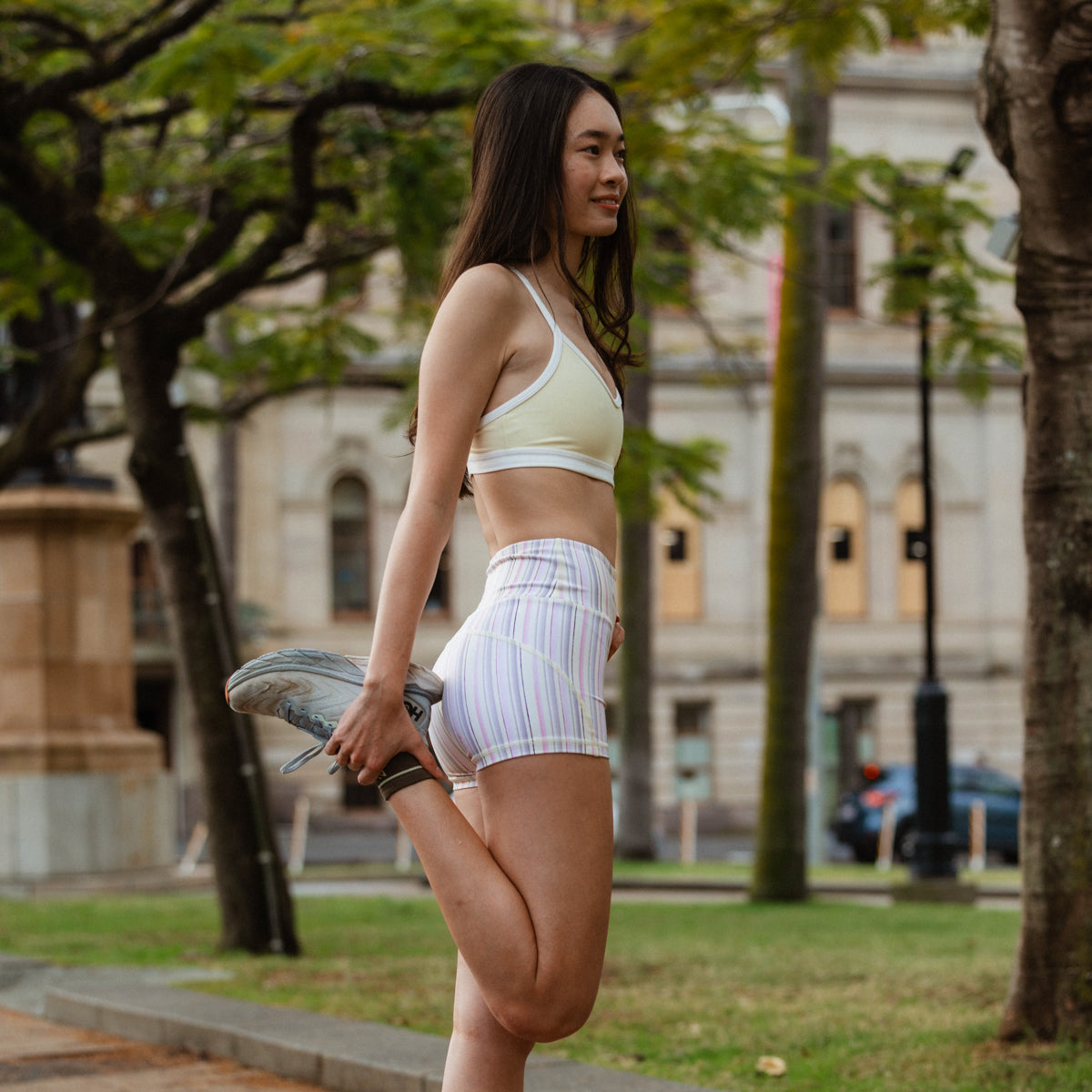 stripe yellow girls bike shorts