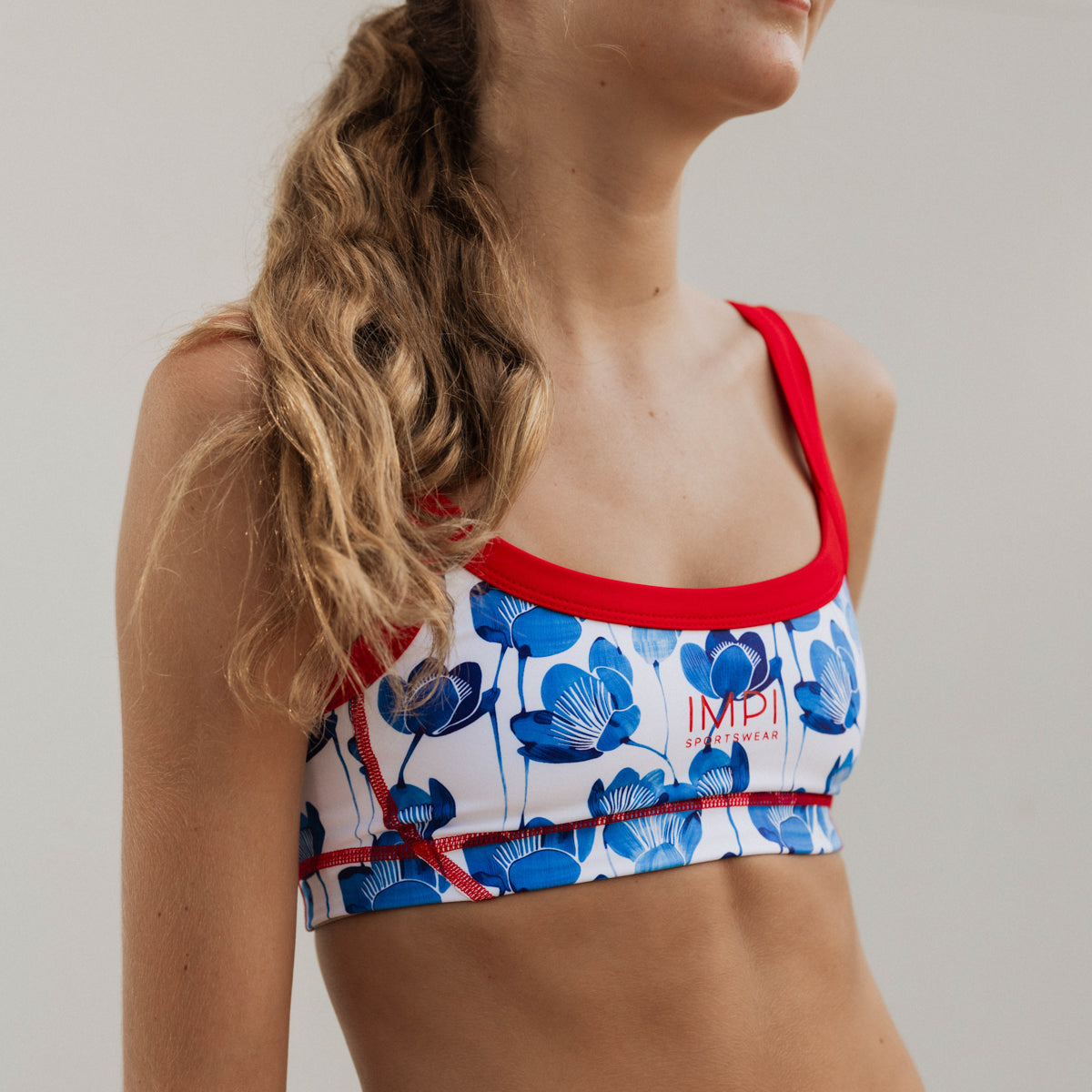 blue and red sports bra