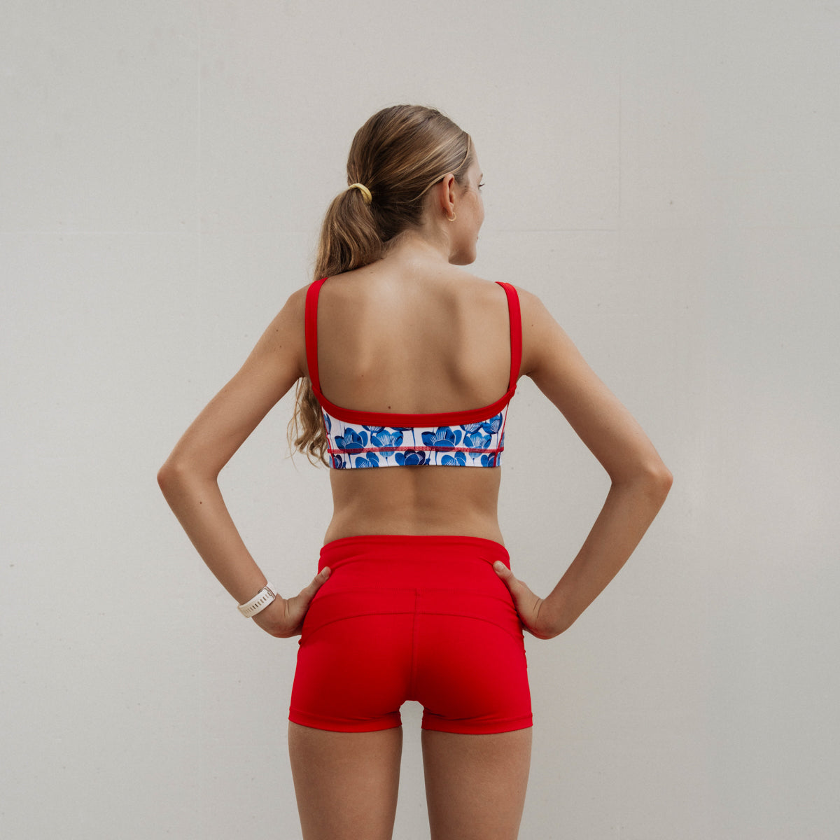 blue and red sports bra