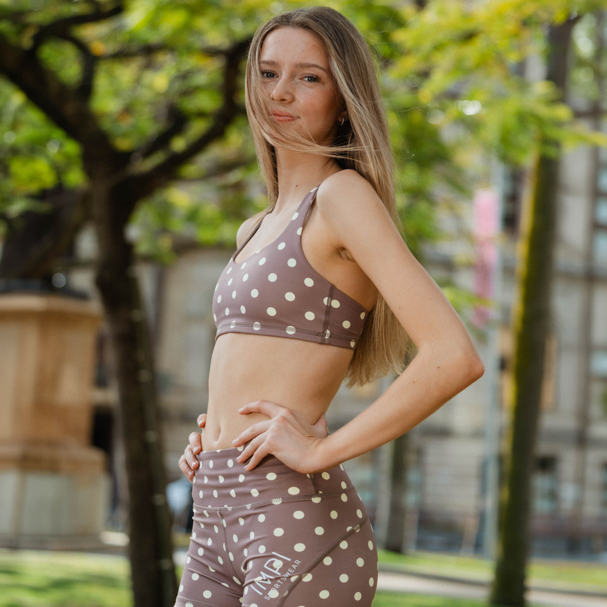IMPI Strappy Girls Crop Top -Mocha Dot