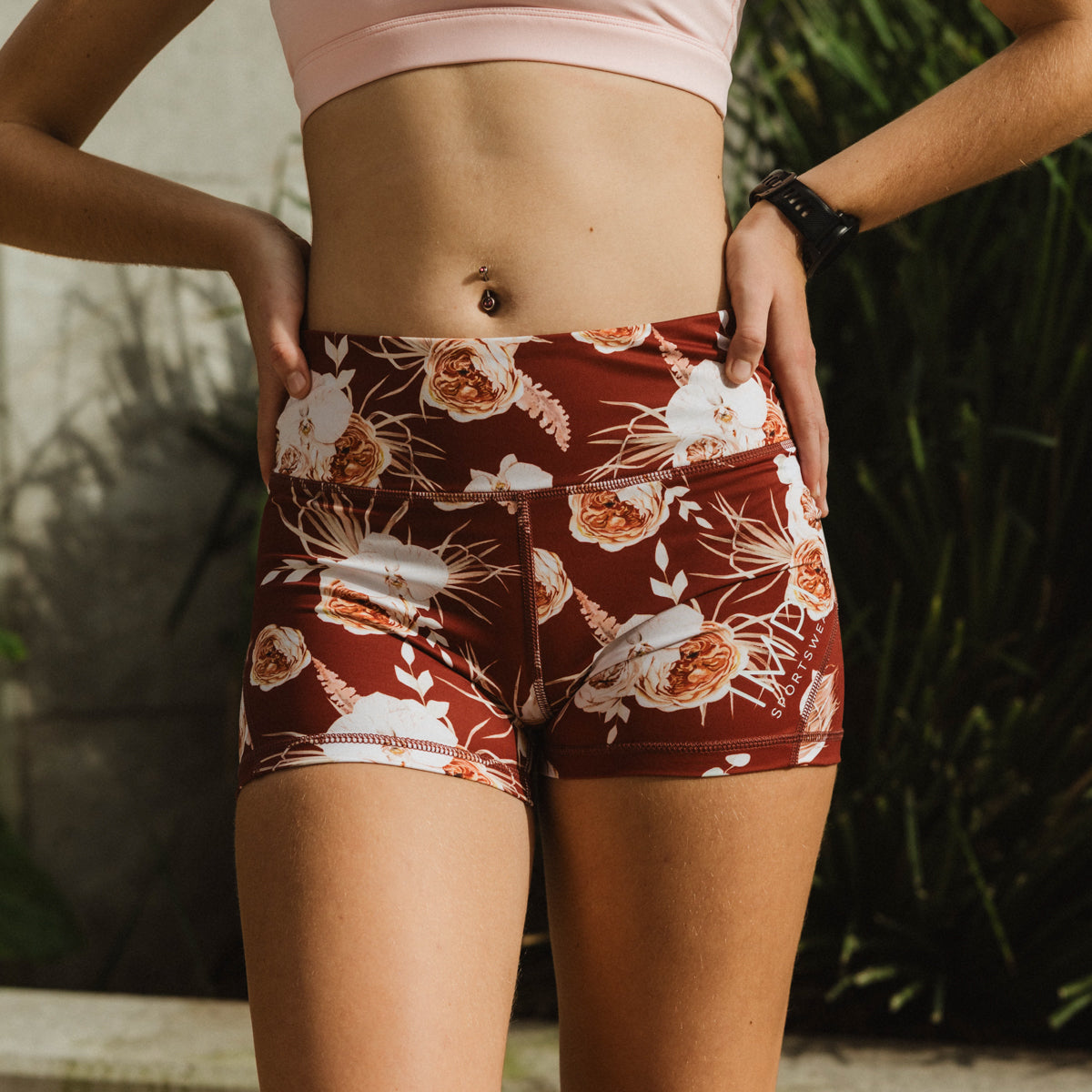 rust floral bike shorts