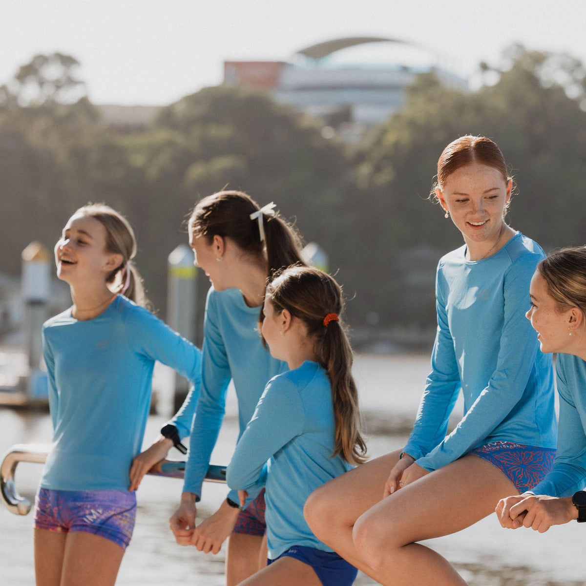 blue long sleeve running shirt