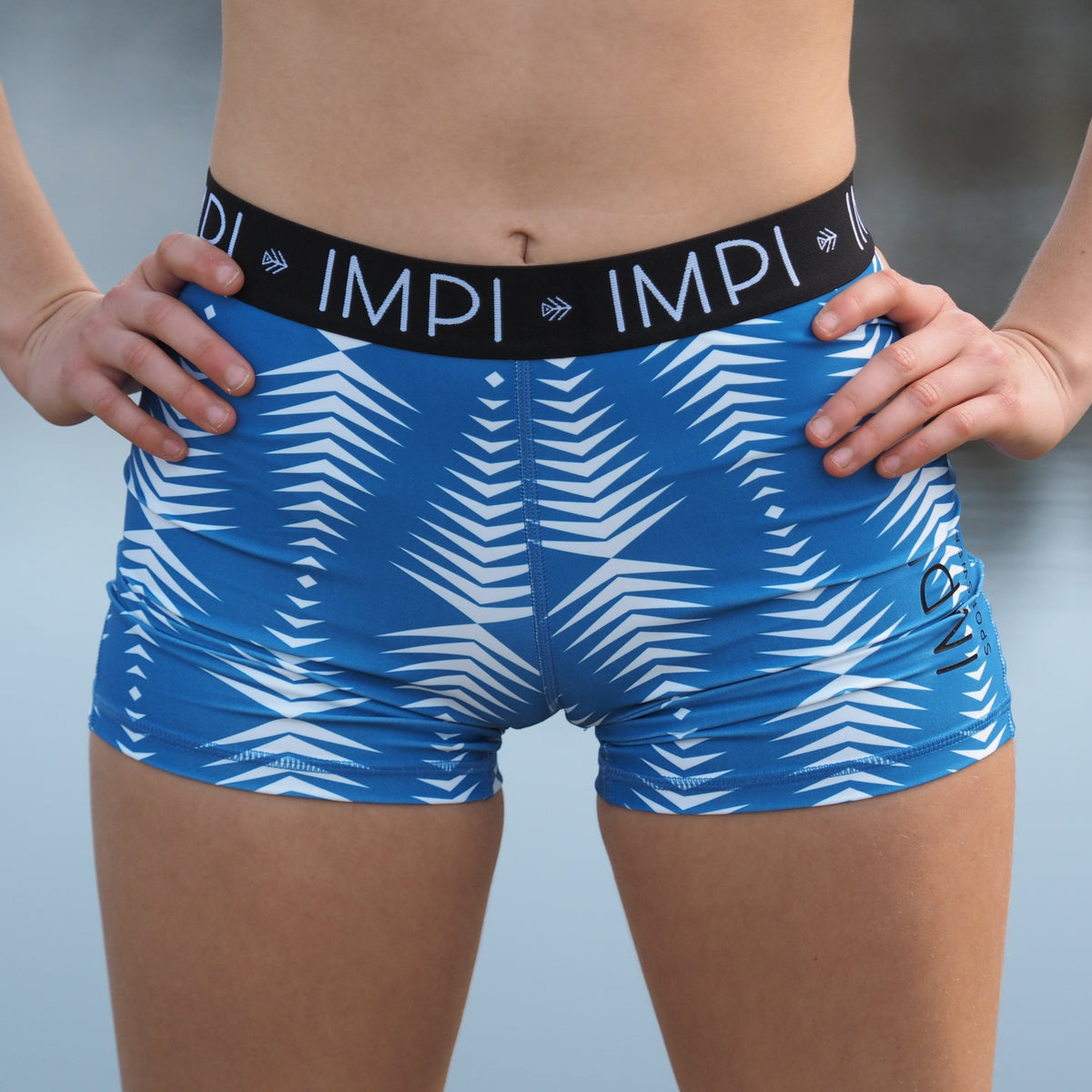 blue tribal running shorts