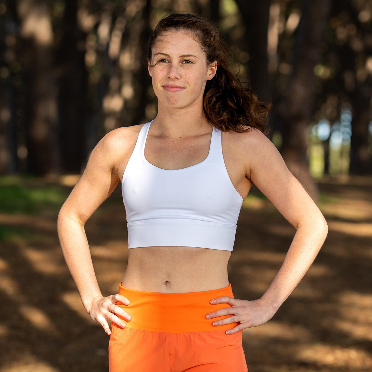 orange running shorts