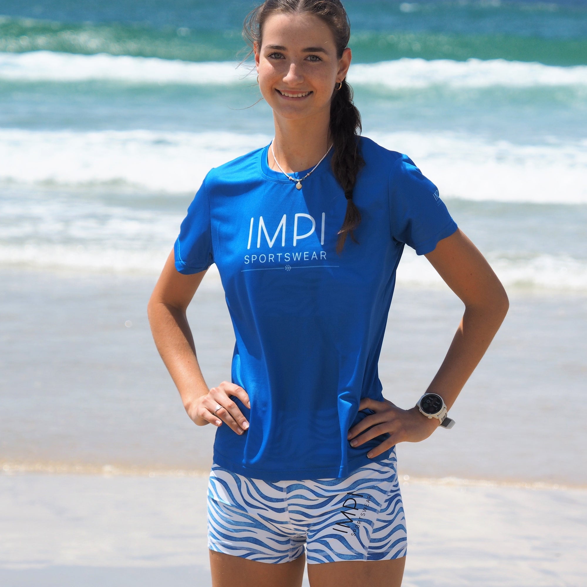 blue running tee