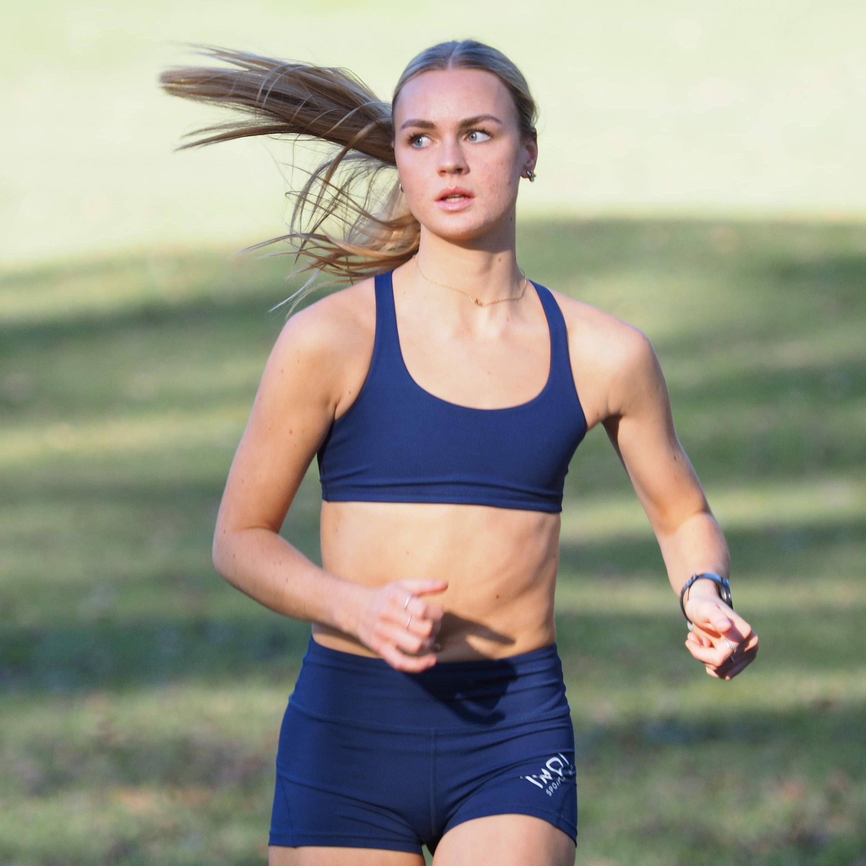 navy running shorts