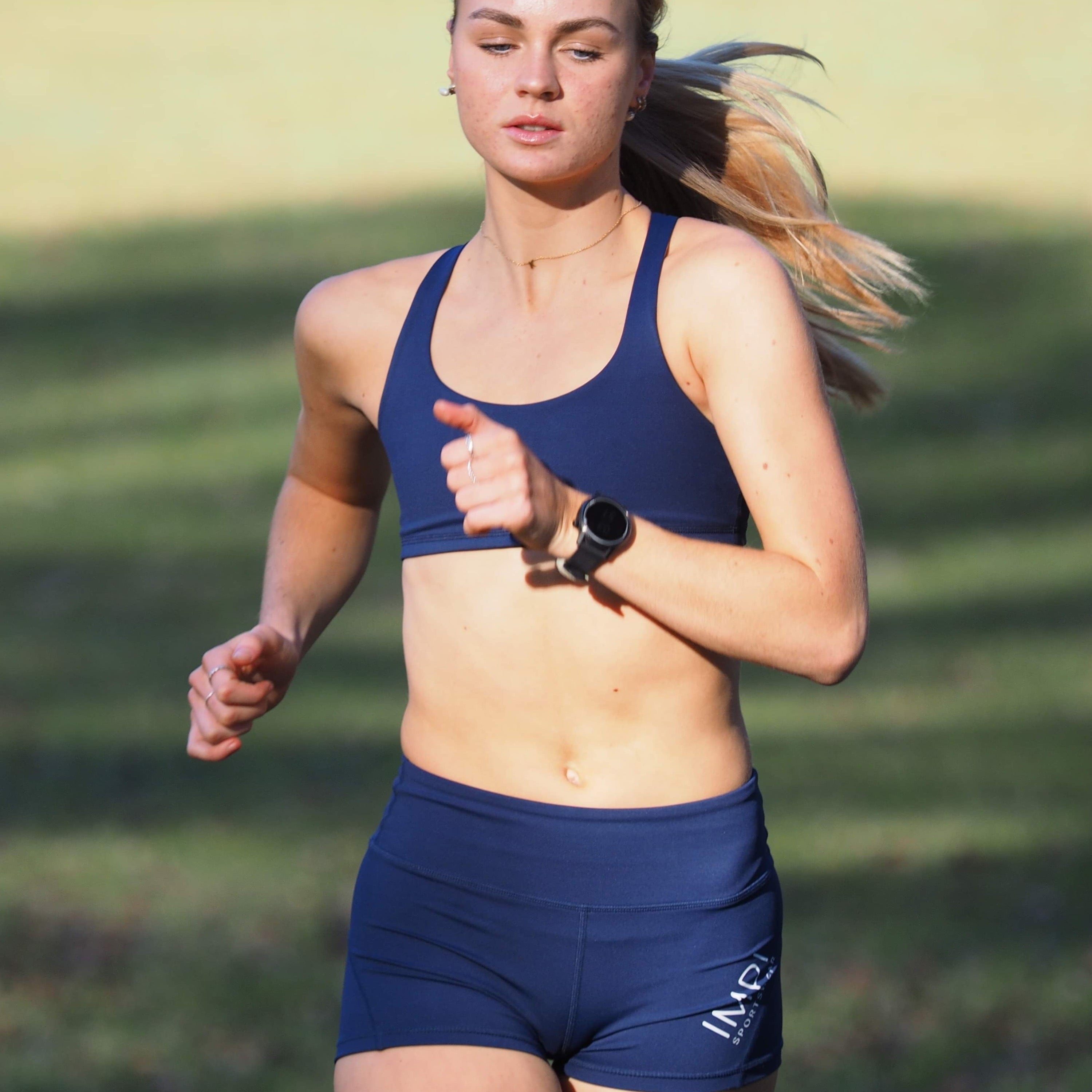 navy running shorts